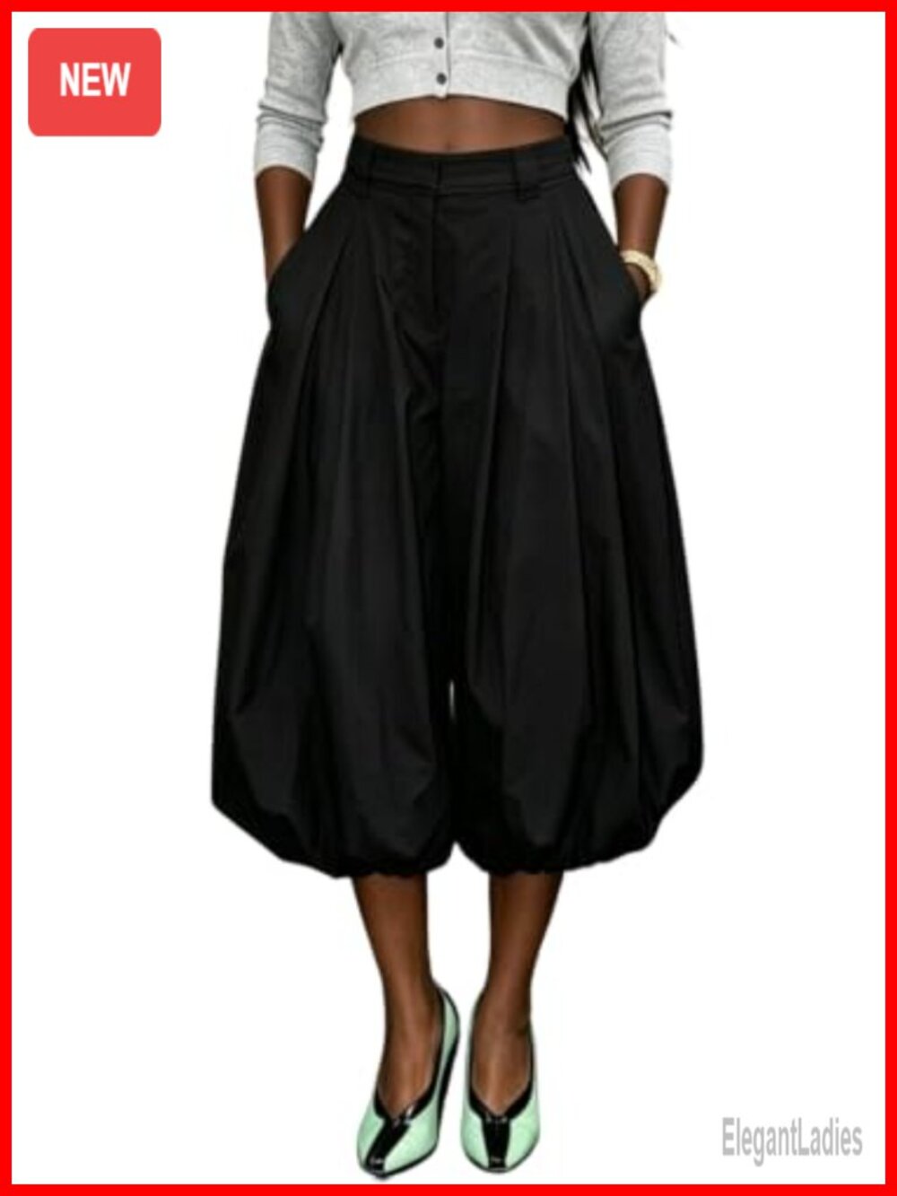 Women's Wide Leg Barrel Capri Pants Pleated High Waisted Cropped Trousers